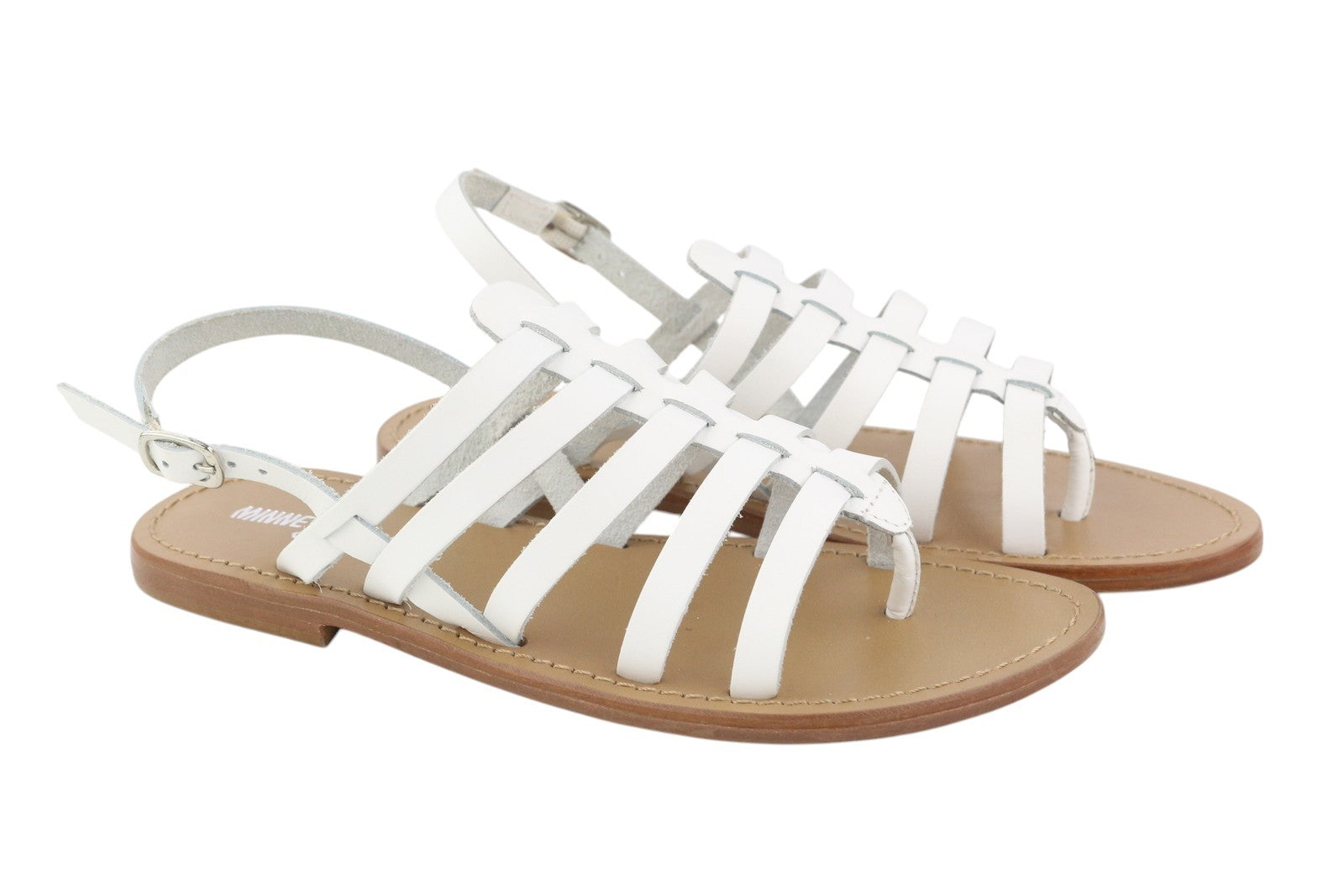 MINNETONKA Women Sandals EU38 White Leather Gladiator Flats Open Buckle Closure