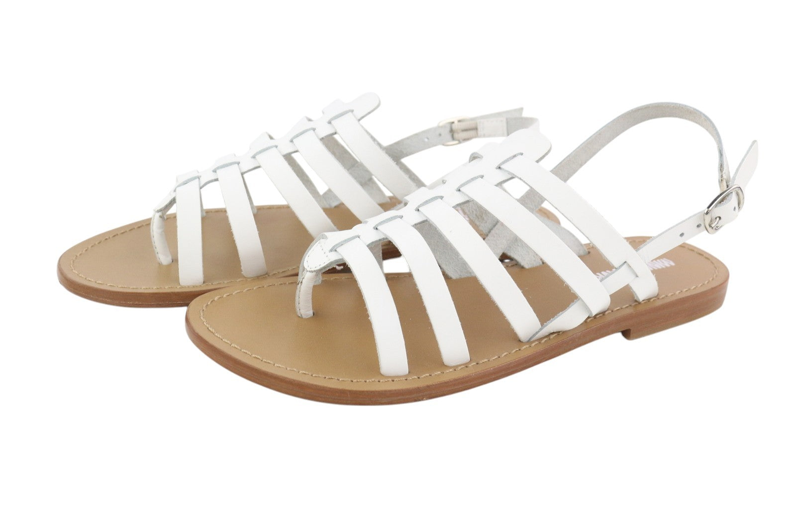 MINNETONKA Women Sandals EU38 White Leather Gladiator Flats Open Buckle Closure
