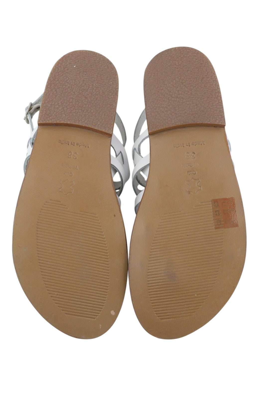 MINNETONKA Women Sandals EU38 White Leather Gladiator Flats Open Buckle Closure