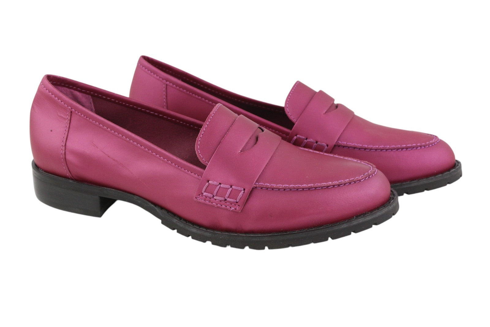 SAN MARINA Women Shoes EU37 Purple Leather Almond Toe Slips On Logo Loafers