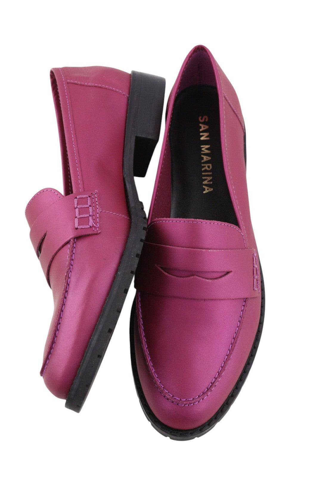 SAN MARINA Women Shoes EU37 Purple Leather Almond Toe Slips On Logo Loafers