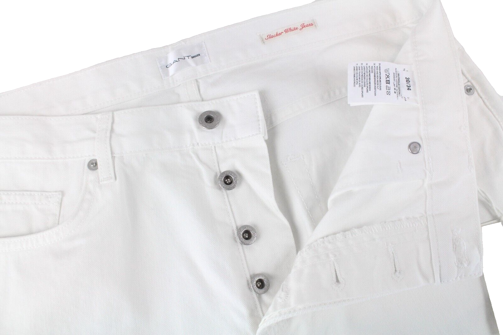 GANT Womens Jeans W30/L34 Ripped Off-White Straight  Cotton Slacker Pants