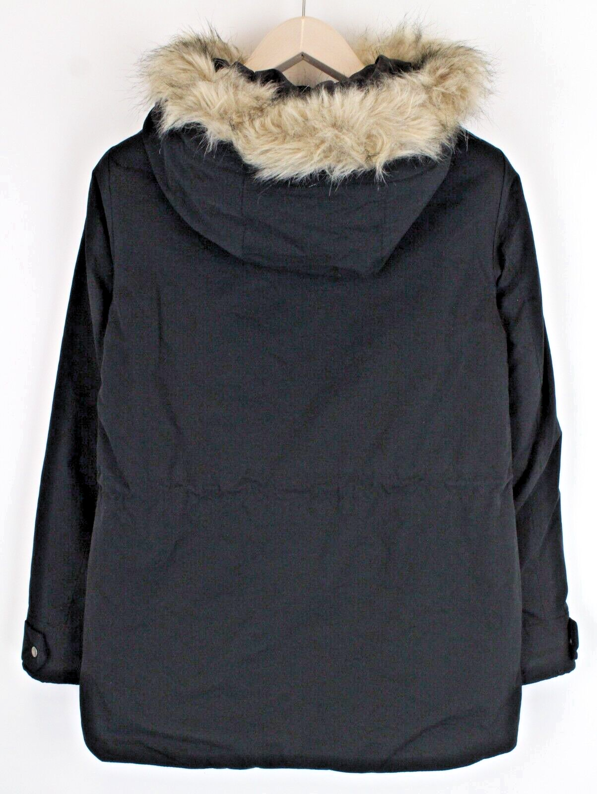 VERO MODA Womens Jacket XS Faux Fur Black Lined Hooded Long Parka
