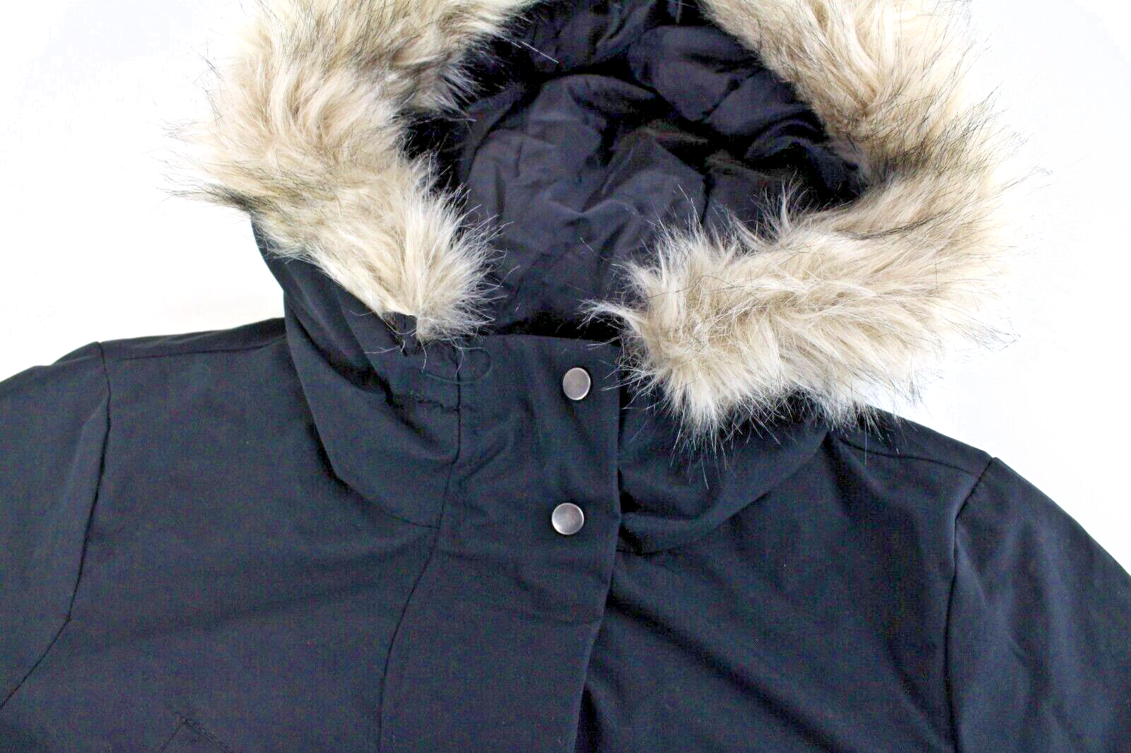 VERO MODA Womens Jacket XS Faux Fur Black Lined Hooded Long Parka