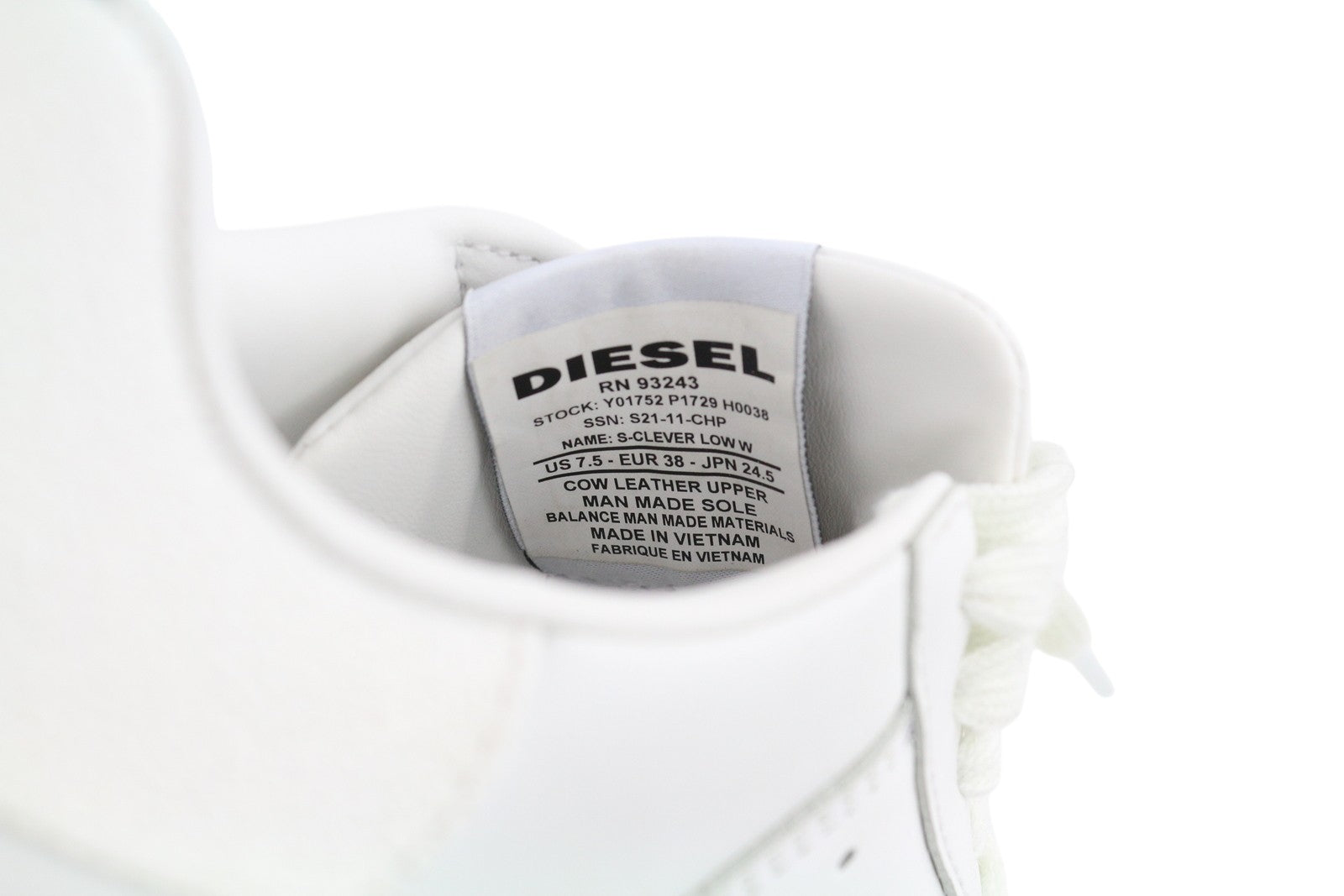 DIESEL S-Clever Low W Women Sneakers EU38 White Cow Leather Almond Toe RRP€120