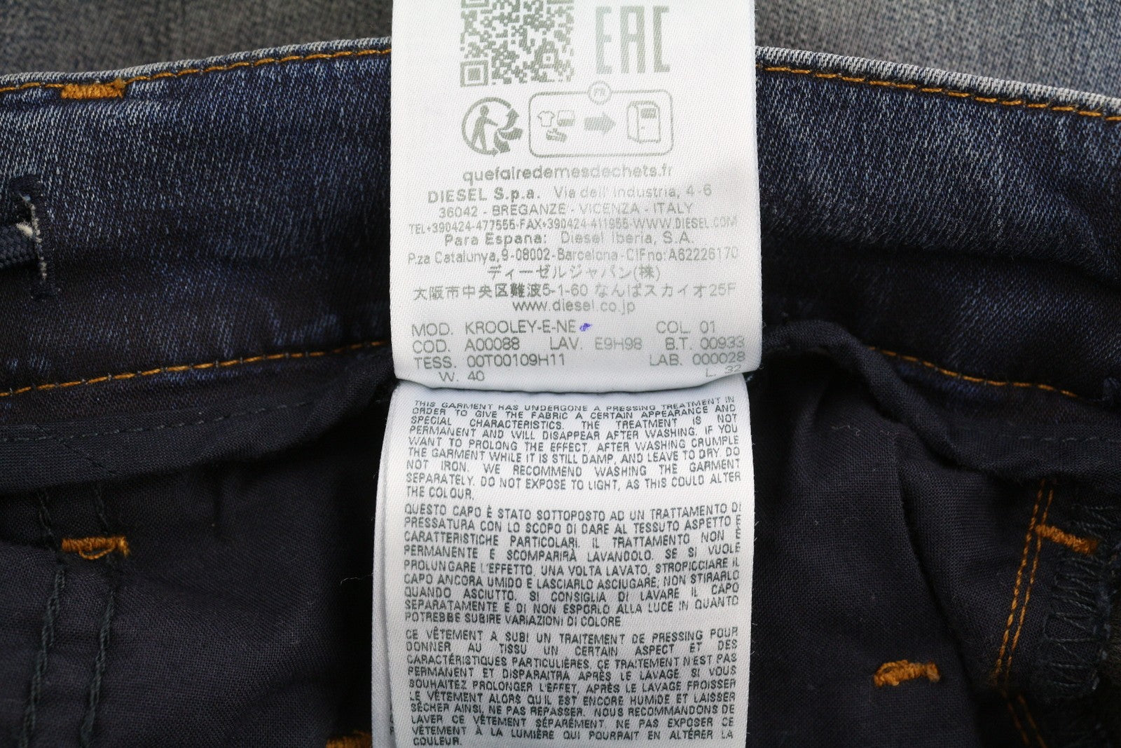 DIESEL Krooley-E-Ne E9H98 Men Jeans W40/L32 Jogg Distress Washed Blue RRP€295