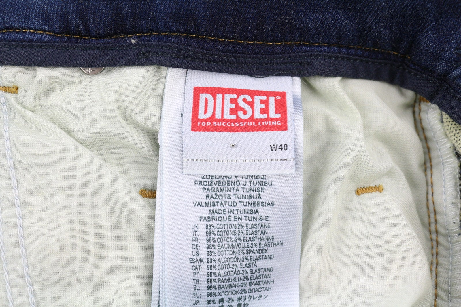 DIESEL Krooley-E-Ne 068HZ Men Jeans W40 Jogg Drawstring Waist Washed Blue Denim