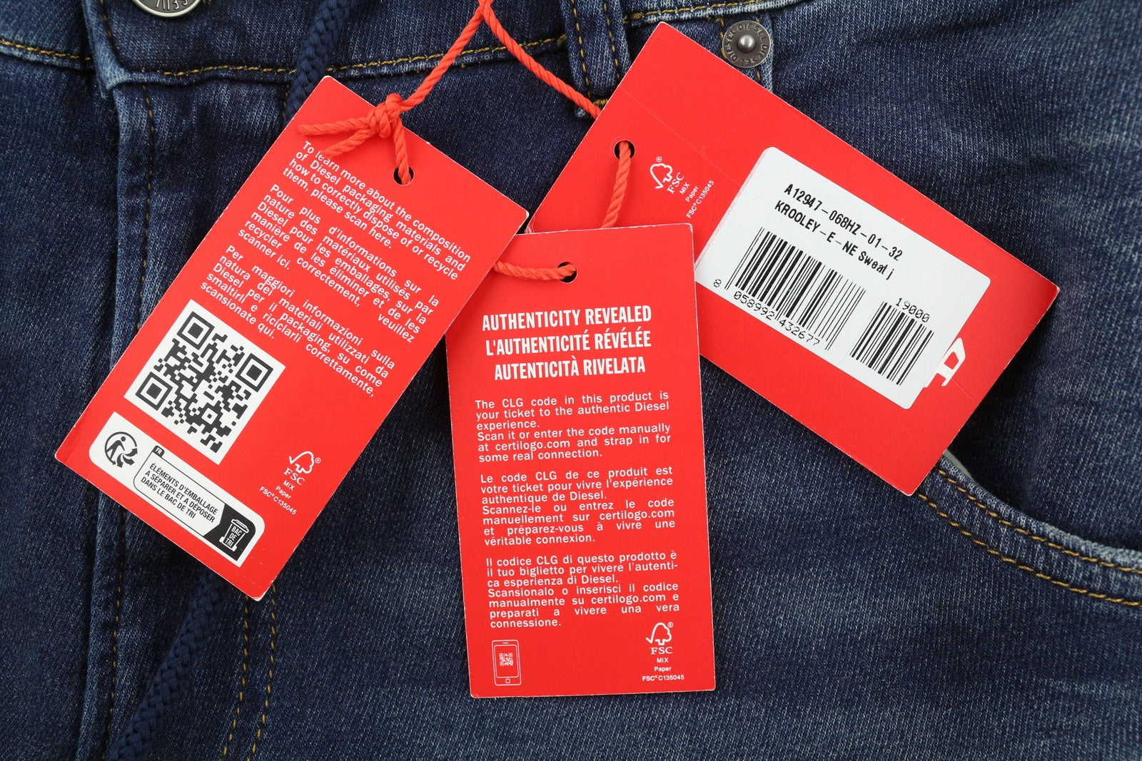 DIESEL Krooley-E-Ne 068HZ Men Jeans W32 Jogg Drawstring Waist Washed Blue RRP295