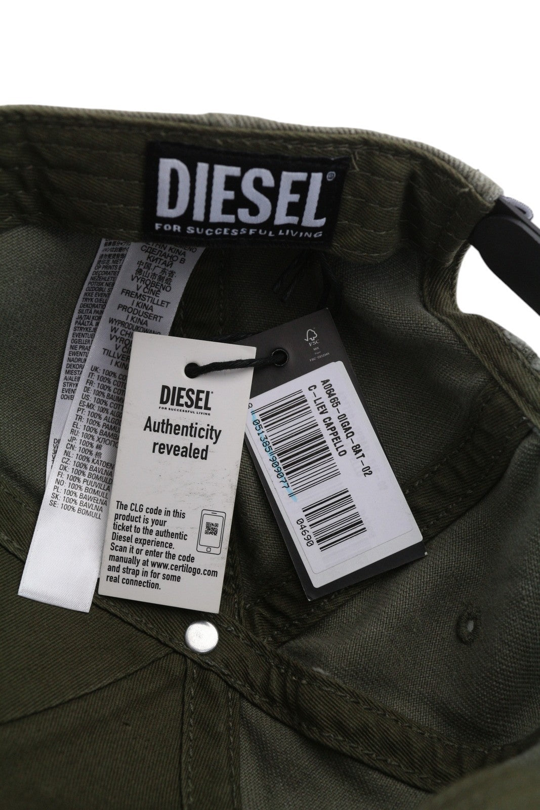 DIESEL C-Stone Men Cap 2 Baseball D-Rill Usion Embroidered Khaki Cotton RRP€70