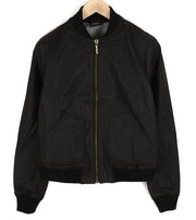 NUDIE Severin Short Rib Men Jacket S Black Coated Bomber Full Zip Unlined Logo