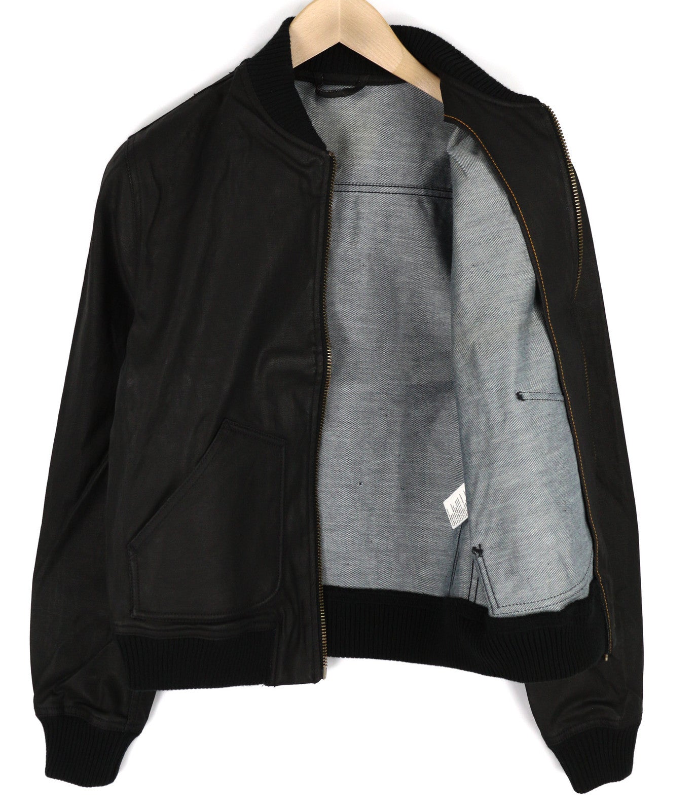 NUDIE Severin Short Rib Men Jacket S Black Coated Bomber Full Zip Unlined Logo