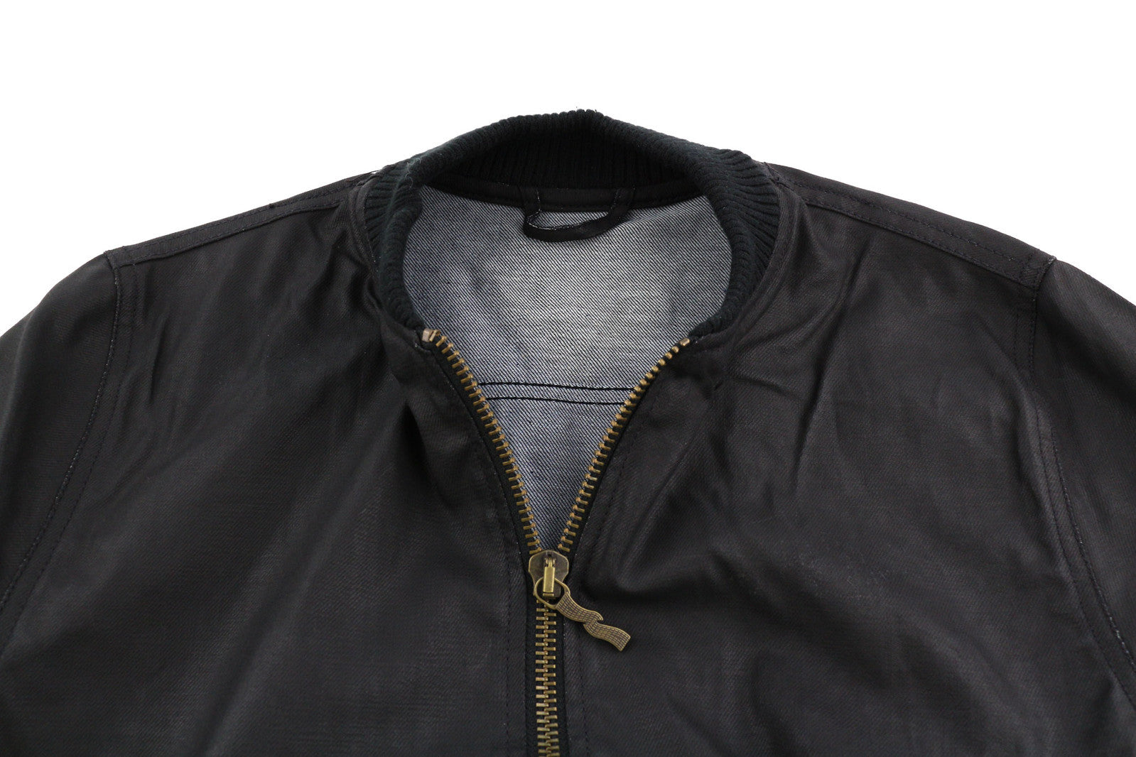 NUDIE Severin Short Rib Men Jacket S Black Coated Bomber Full Zip Unlined Logo