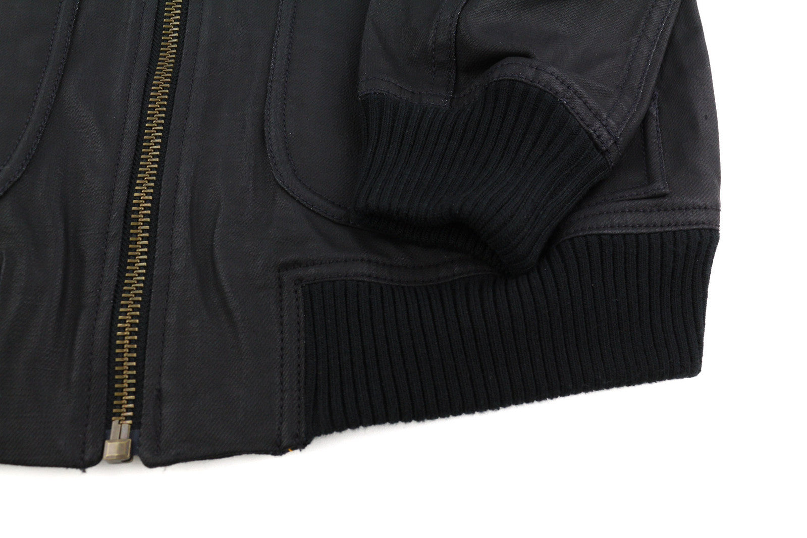 NUDIE Severin Short Rib Men Jacket S Black Coated Bomber Full Zip Unlined Logo