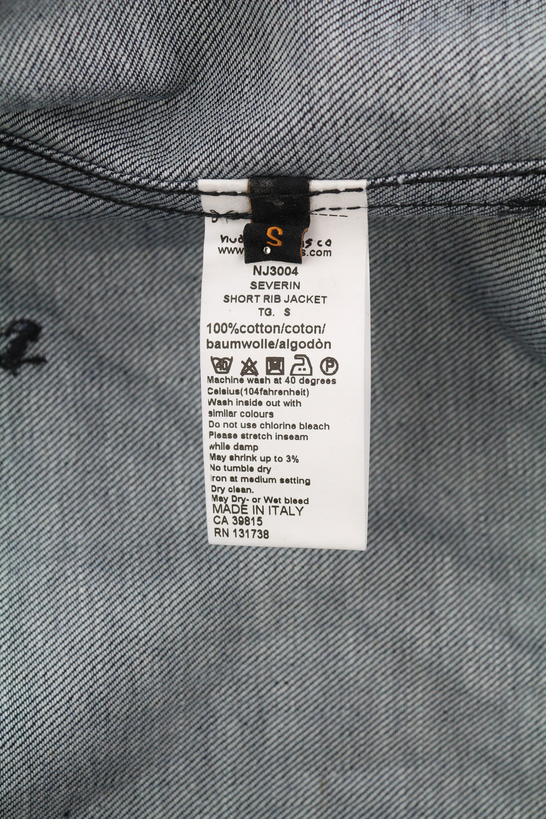 NUDIE Severin Short Rib Men Jacket S Black Coated Bomber Full Zip Unlined Logo