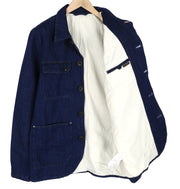 NUDIE Ricco Dark Hemp Men Jacket XL Blue Denim Buttoned Neck Lined Pockets