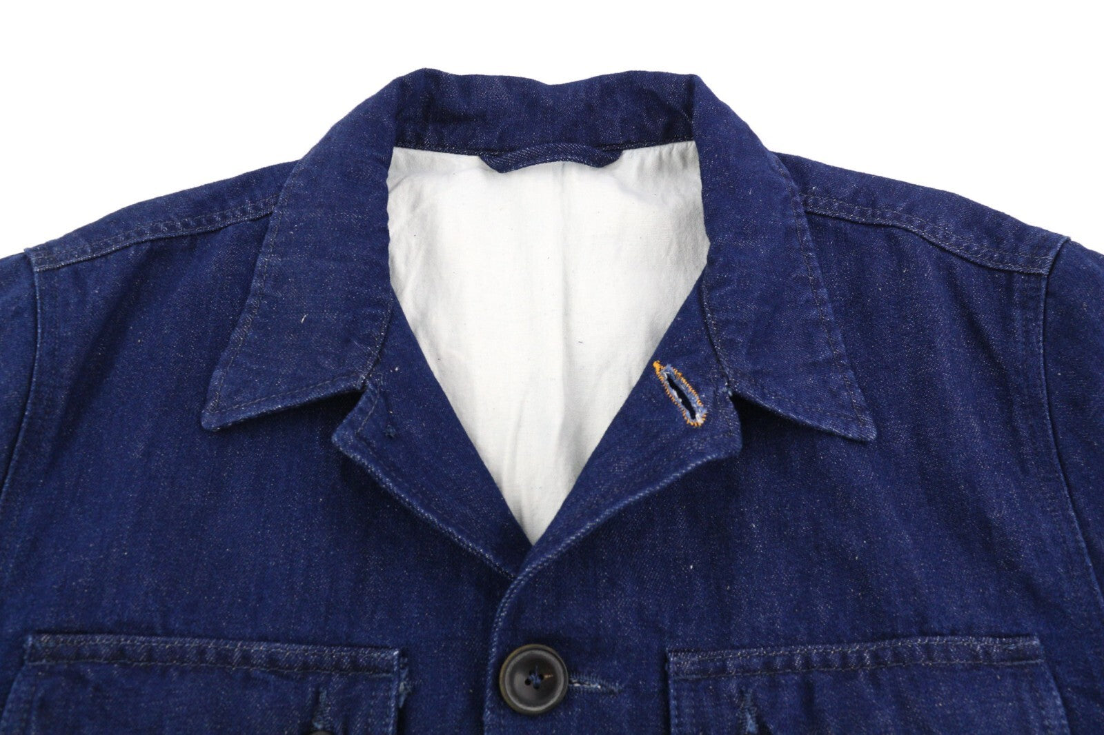 NUDIE Ricco Dark Hemp Men Jacket XL Blue Denim Buttoned Neck Lined Pockets