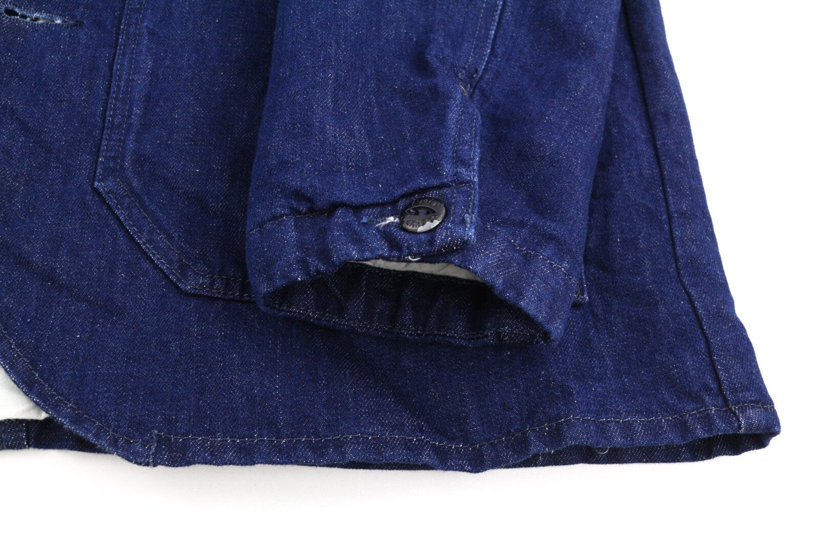 NUDIE Ricco Dark Hemp Men Jacket XL Blue Denim Buttoned Neck Lined Pockets