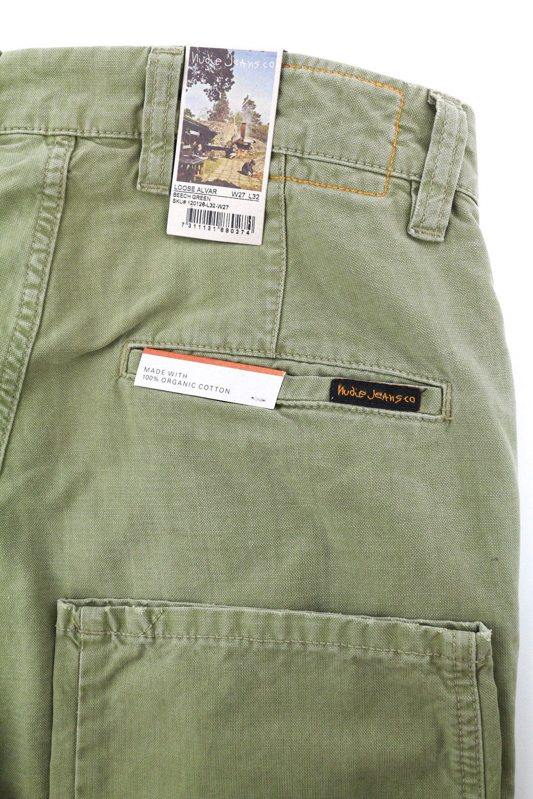 NUDIE JEANS Loose Alvar Women Jeans W27/L32 Beech Green Washed Buttoned Logo