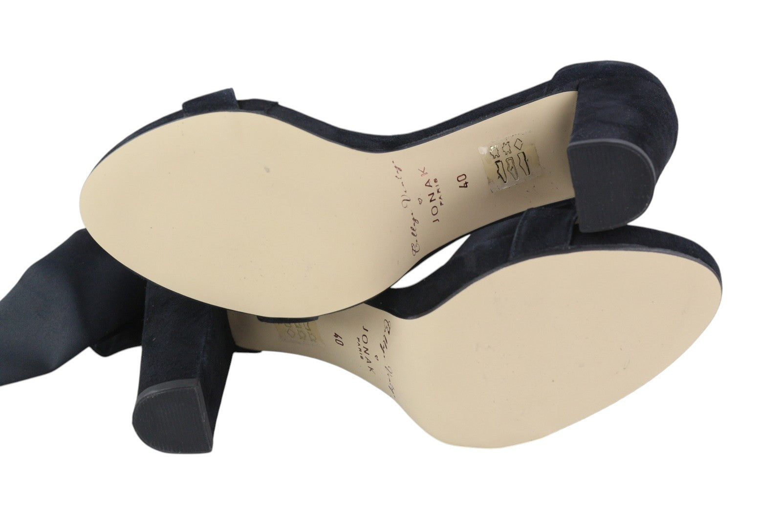 JONAK Women Heels EU40 Black Velour Suede Leather Block Heel Open-Toe Sandals