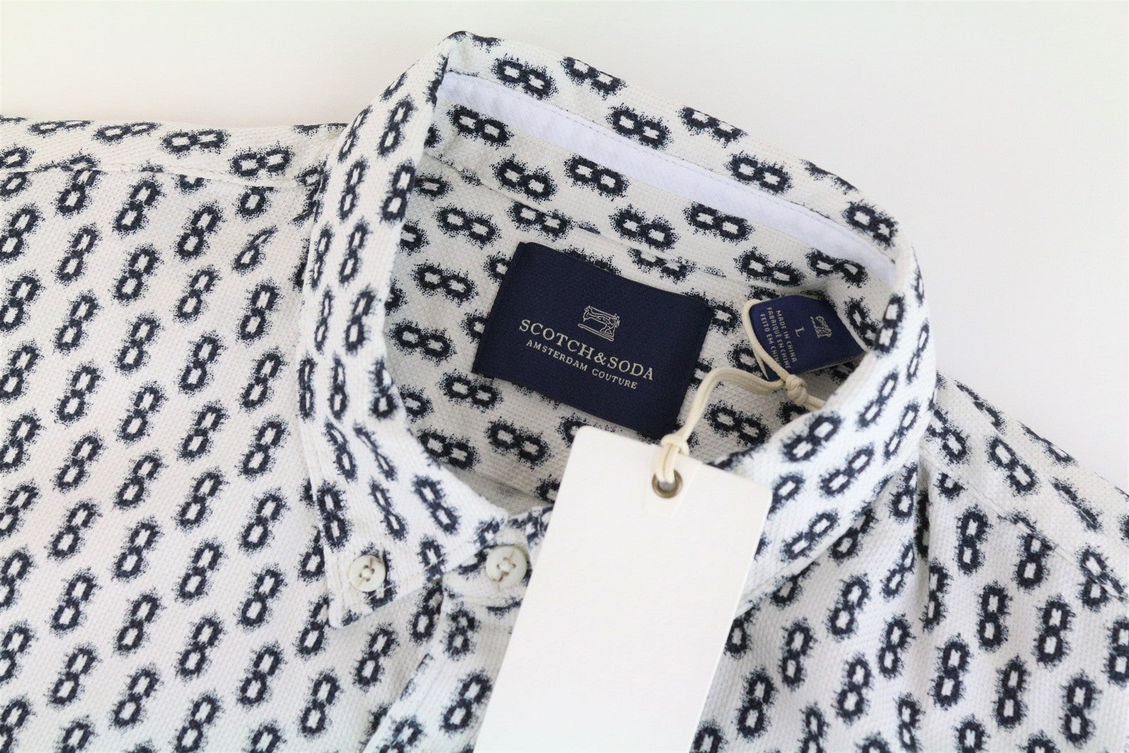 SCOTCH & SODA L Shirt Men's Patterned Off-White Long Sleeve Cotton Ams Couture