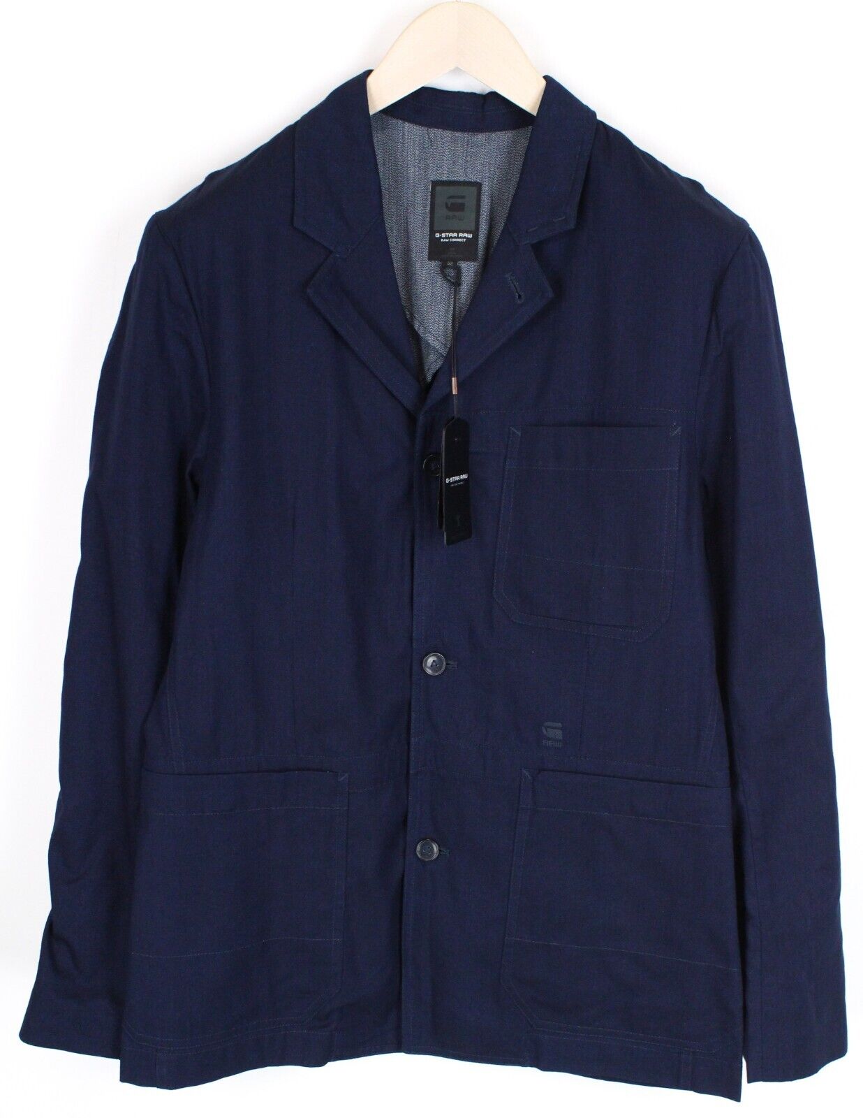 G-STAR Mens Jacket 52 Blue Shattor Omega Single-Breasted Collared Cotton