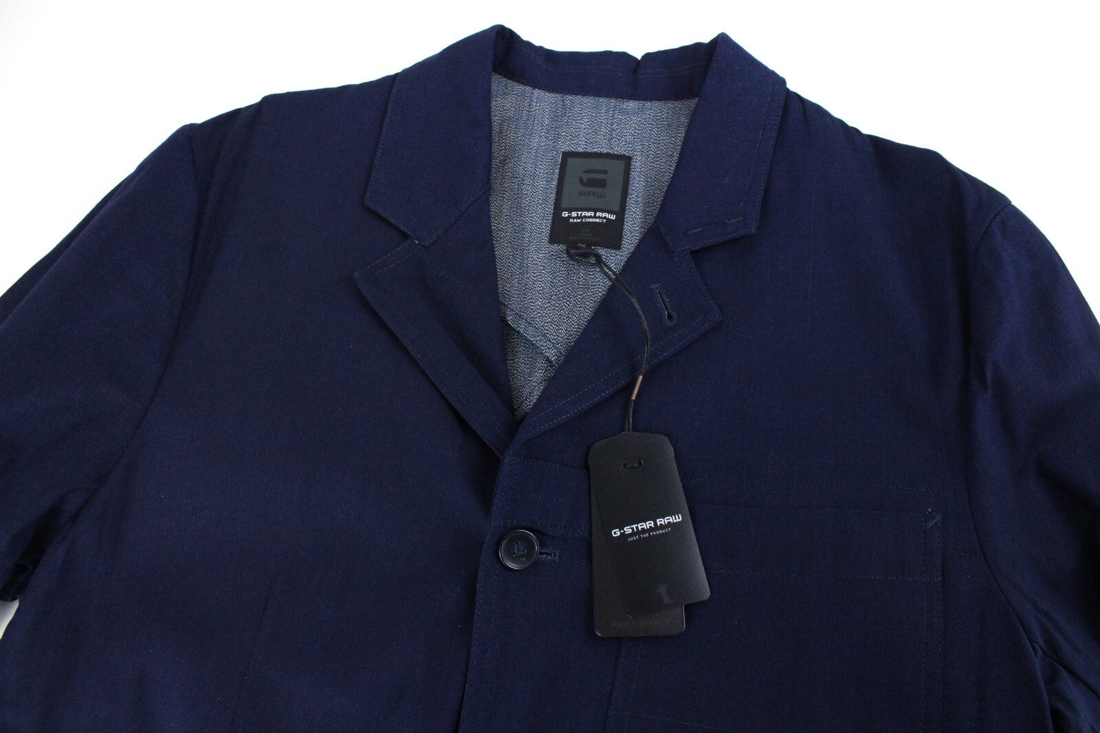 G-STAR Mens Jacket 52 Blue Shattor Omega Single-Breasted Collared Cotton