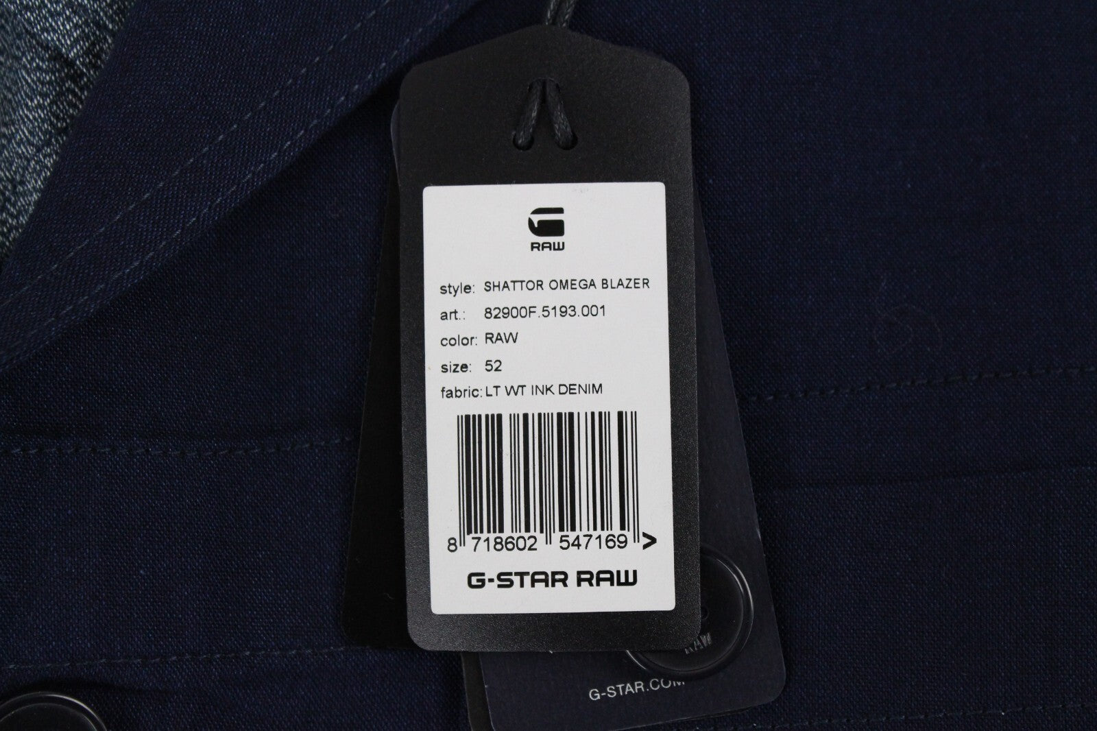 G-STAR Mens Jacket 52 Blue Shattor Omega Single-Breasted Collared Cotton