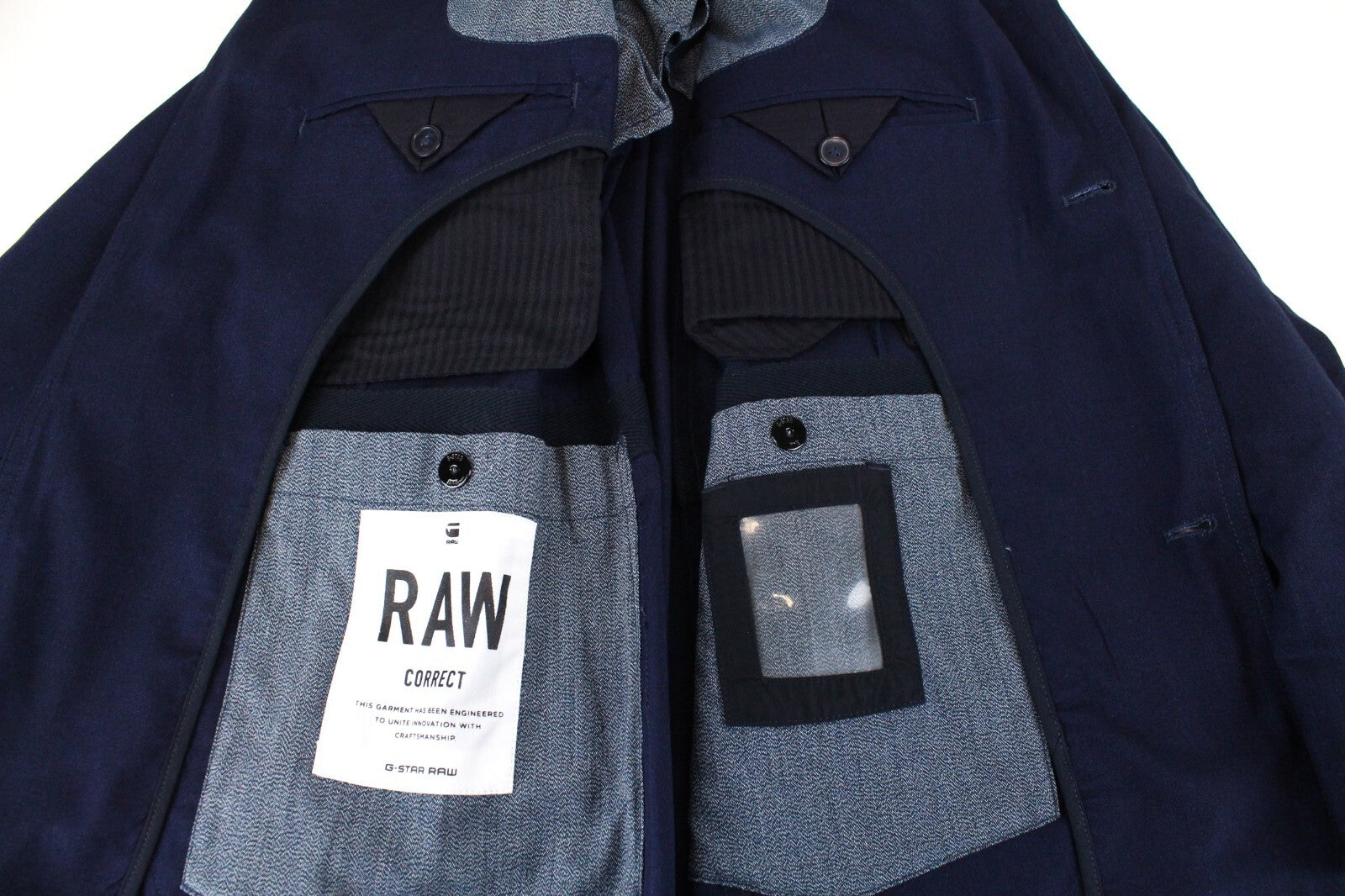 G-STAR Mens Jacket 52 Blue Shattor Omega Single-Breasted Collared Cotton