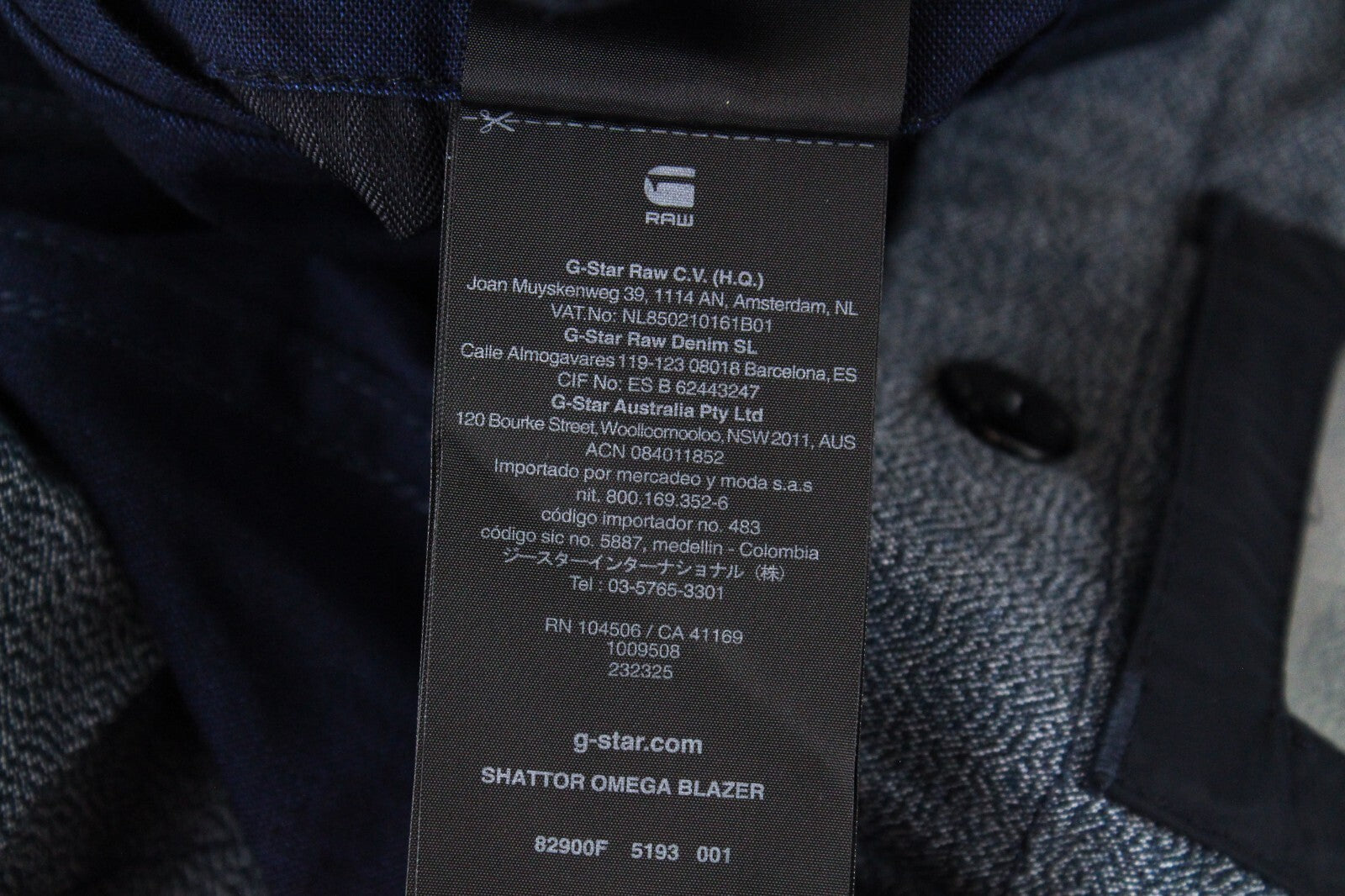 G-STAR Mens Jacket 52 Blue Shattor Omega Single-Breasted Collared Cotton