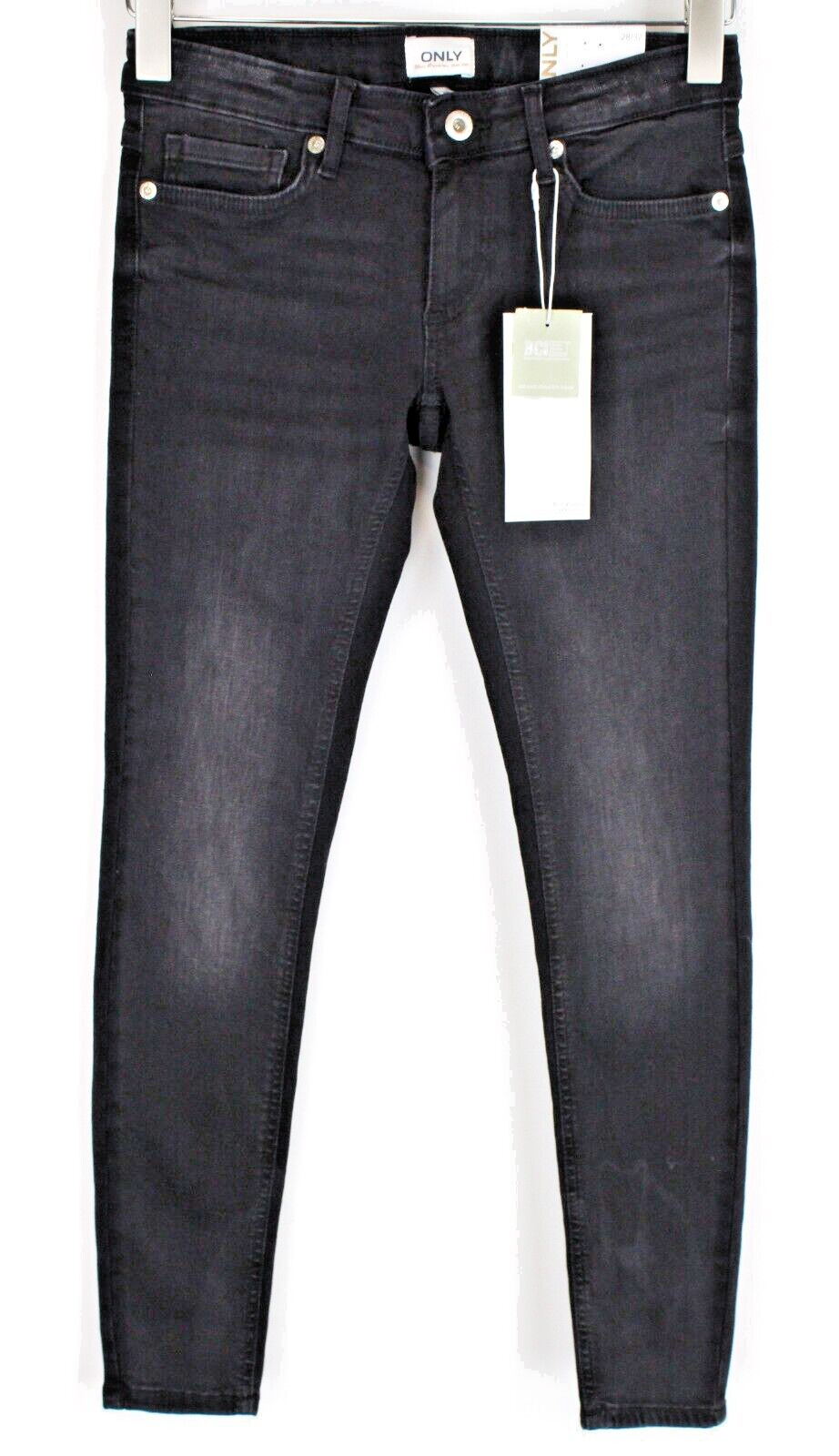 ONLY Womens Jeans W28/L32 Skinny Black Super Low Waist Faded Denim