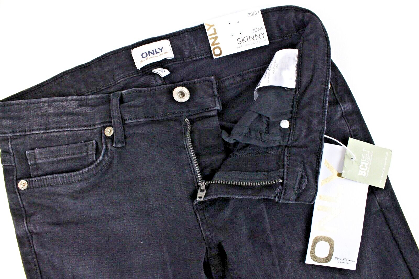 ONLY Womens Jeans W28/L32 Skinny Black Super Low Waist Faded Denim