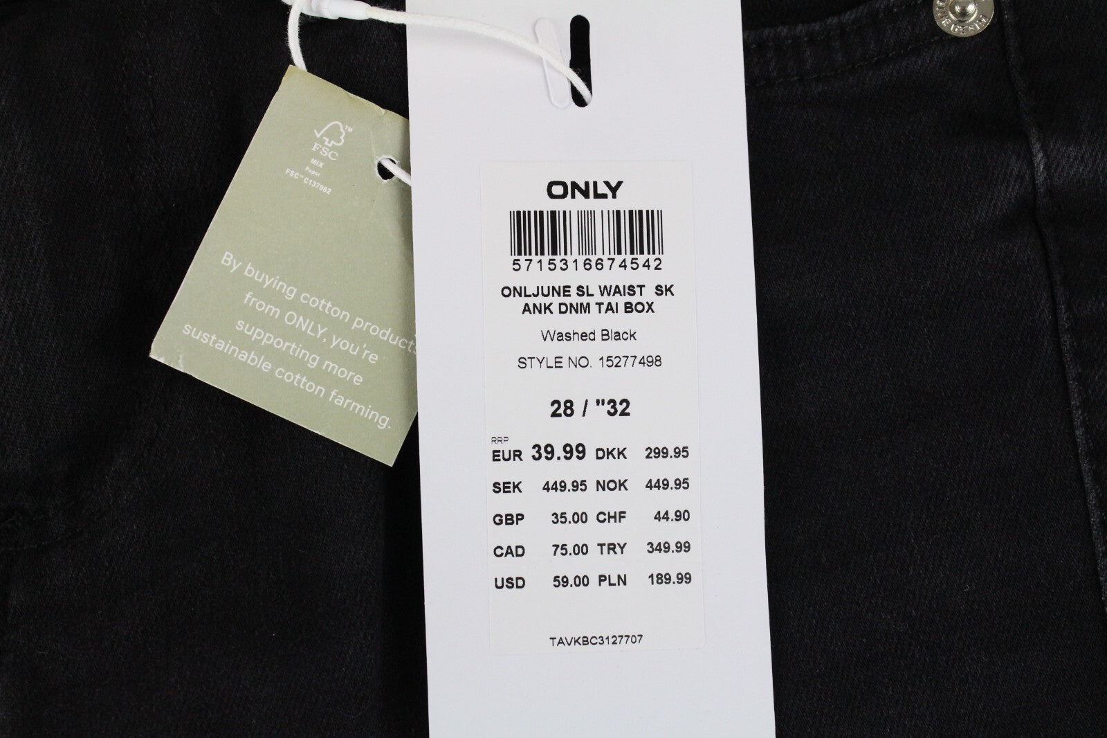 ONLY Womens Jeans W28/L32 Skinny Black Super Low Waist Faded Denim