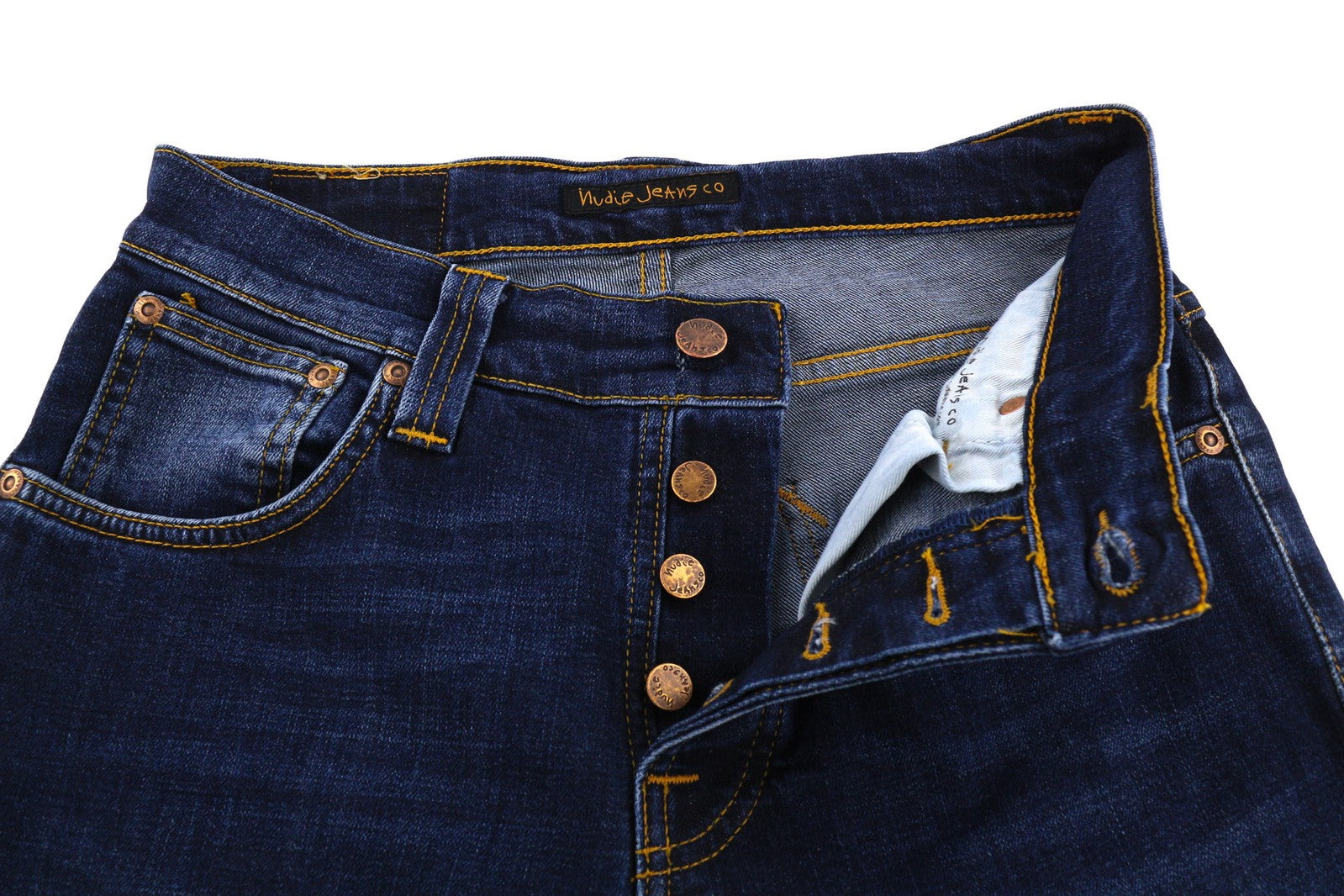 NUDIE Grim Tim Men Jeans W29/L32 Crosshatch Worn In Organic Washed Denim Logo