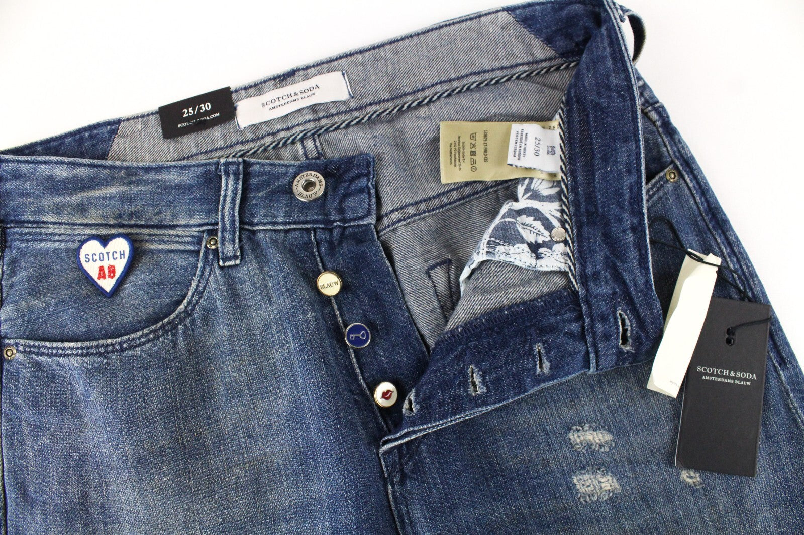 SCOTCH & SODA Womens Jeans W25/L30 Distressed Linen Boyfriend Stained