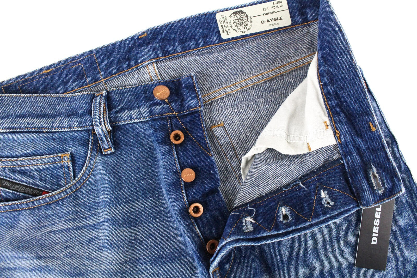 DIESEL Mens Jeans W29/L32 Tapered Light Blue Button-Fly D-Aygle 0076Y Cotton