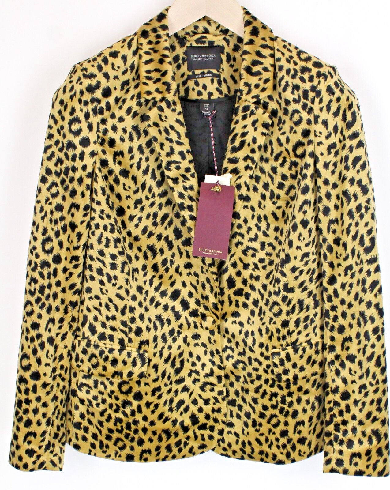 MAISON SCOTCH Womens Blazer S Leopard Print Notch Lapel Short Club Voyage