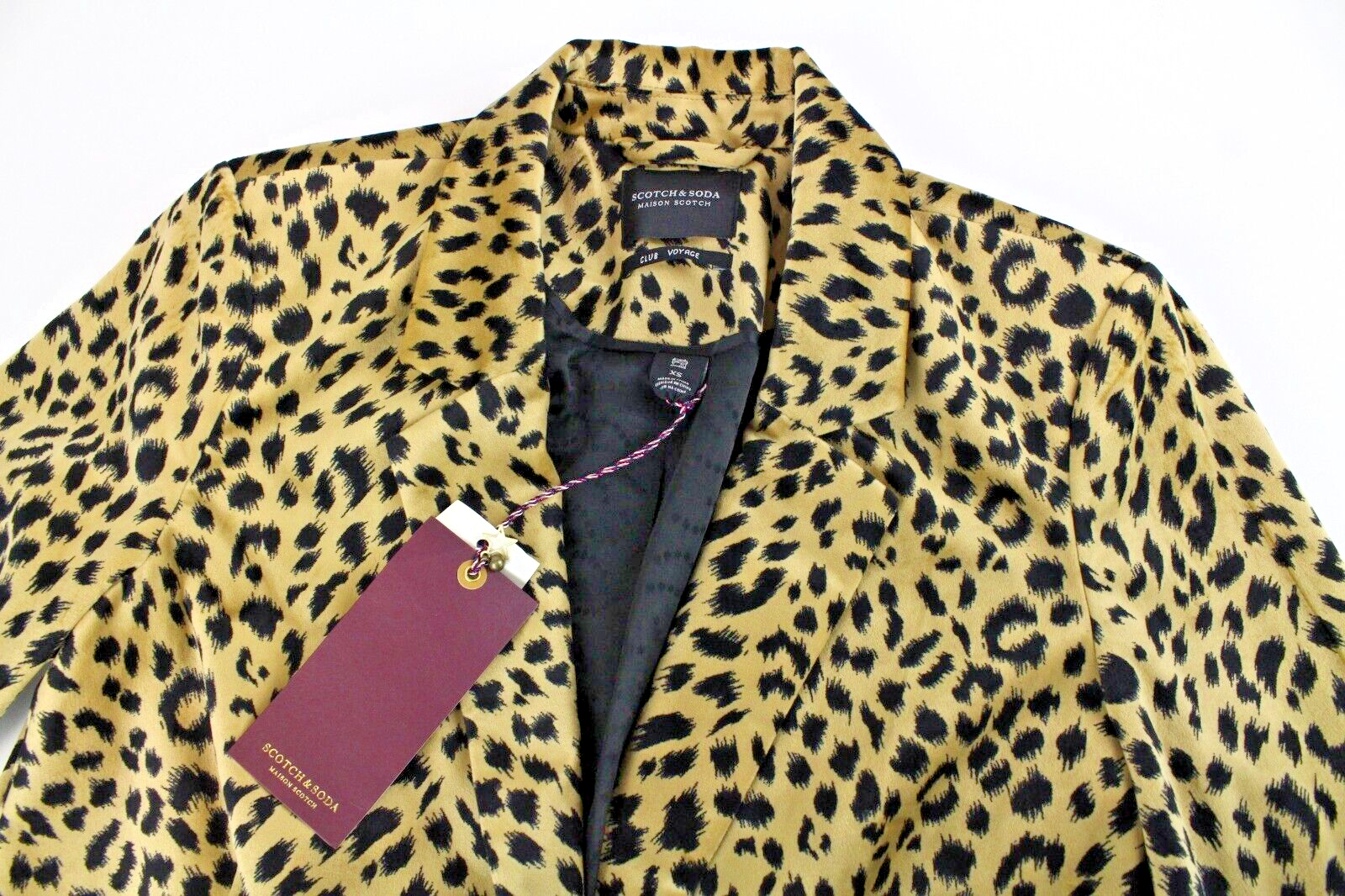 MAISON SCOTCH Womens Blazer S Leopard Print Notch Lapel Short Club Voyage