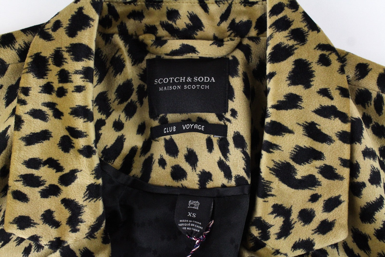 MAISON SCOTCH Womens Blazer S Leopard Print Notch Lapel Short Club Voyage