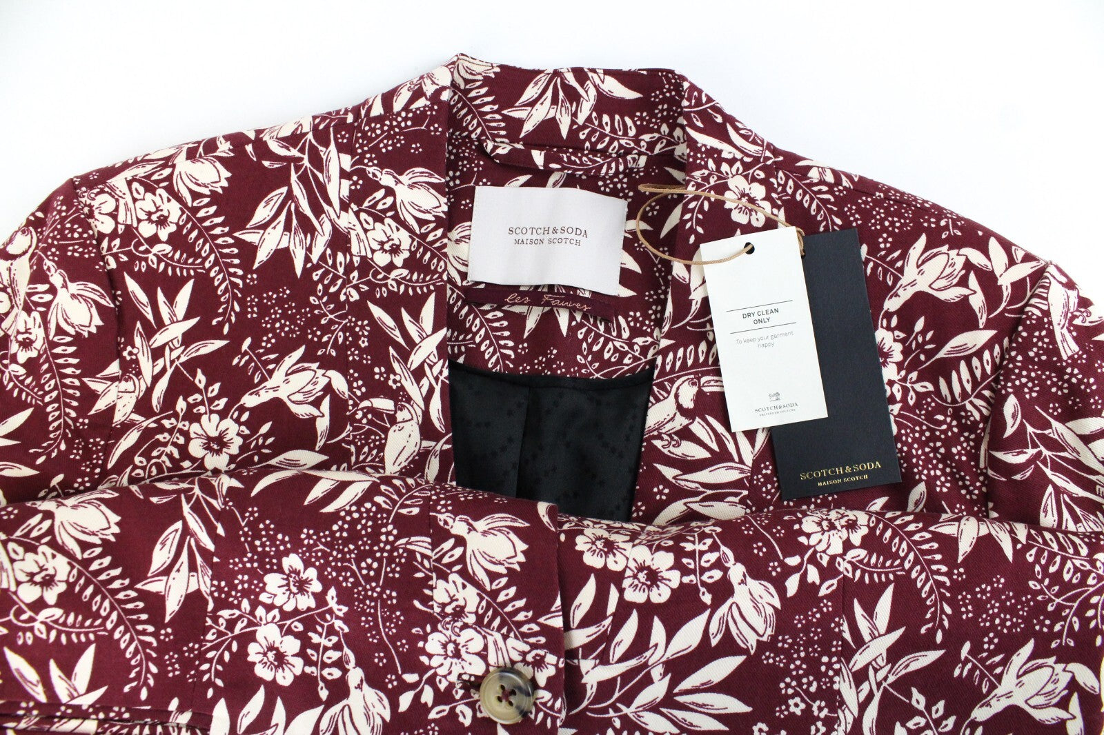 MAISON SCOTCH Womens Blazer XL Floral Patterned Lined V-Neck Single-Breasted