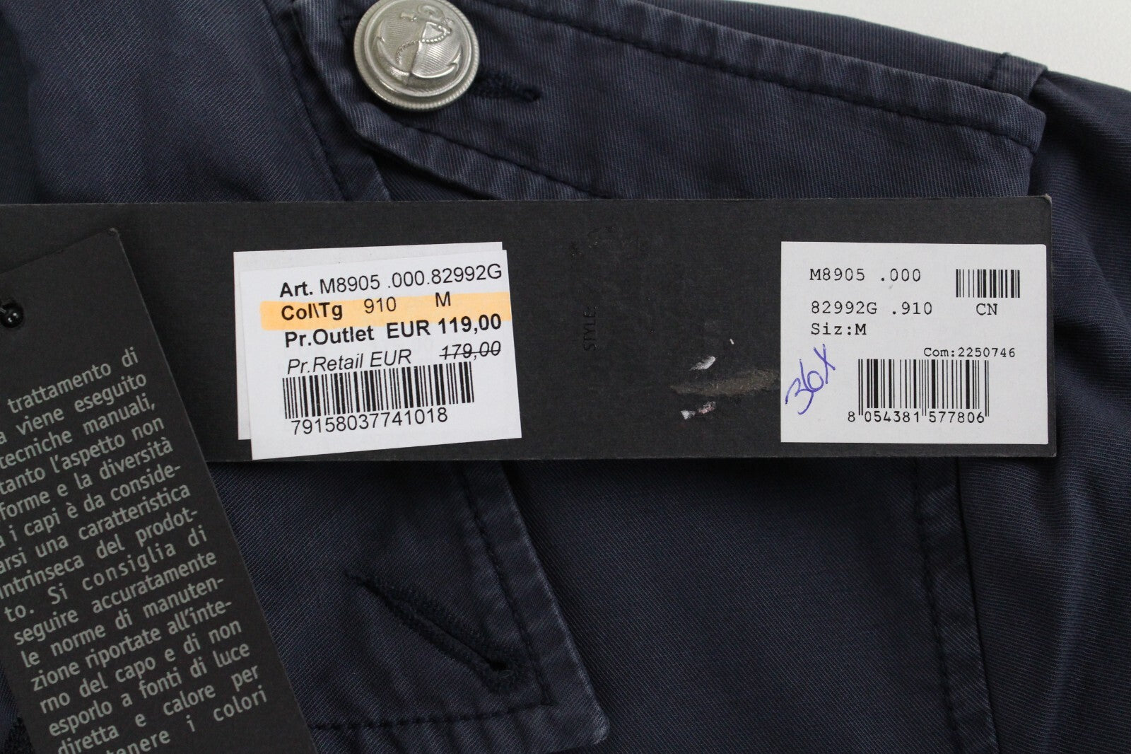 REPLAY Mens Jacket M Dark Blue Casual Military Zip-Up Lined Faded Style