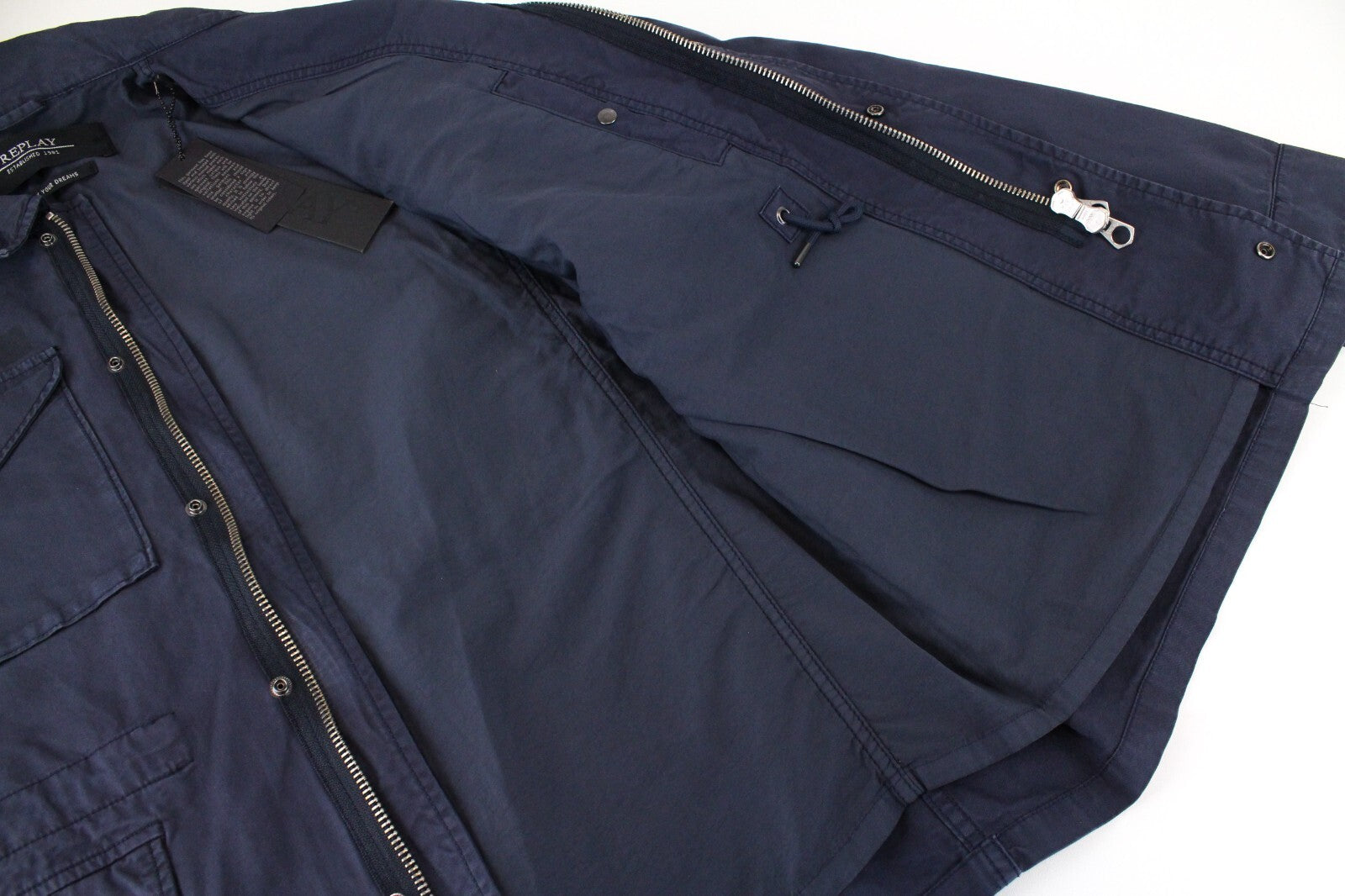 REPLAY Mens Jacket M Dark Blue Casual Military Zip-Up Lined Faded Style