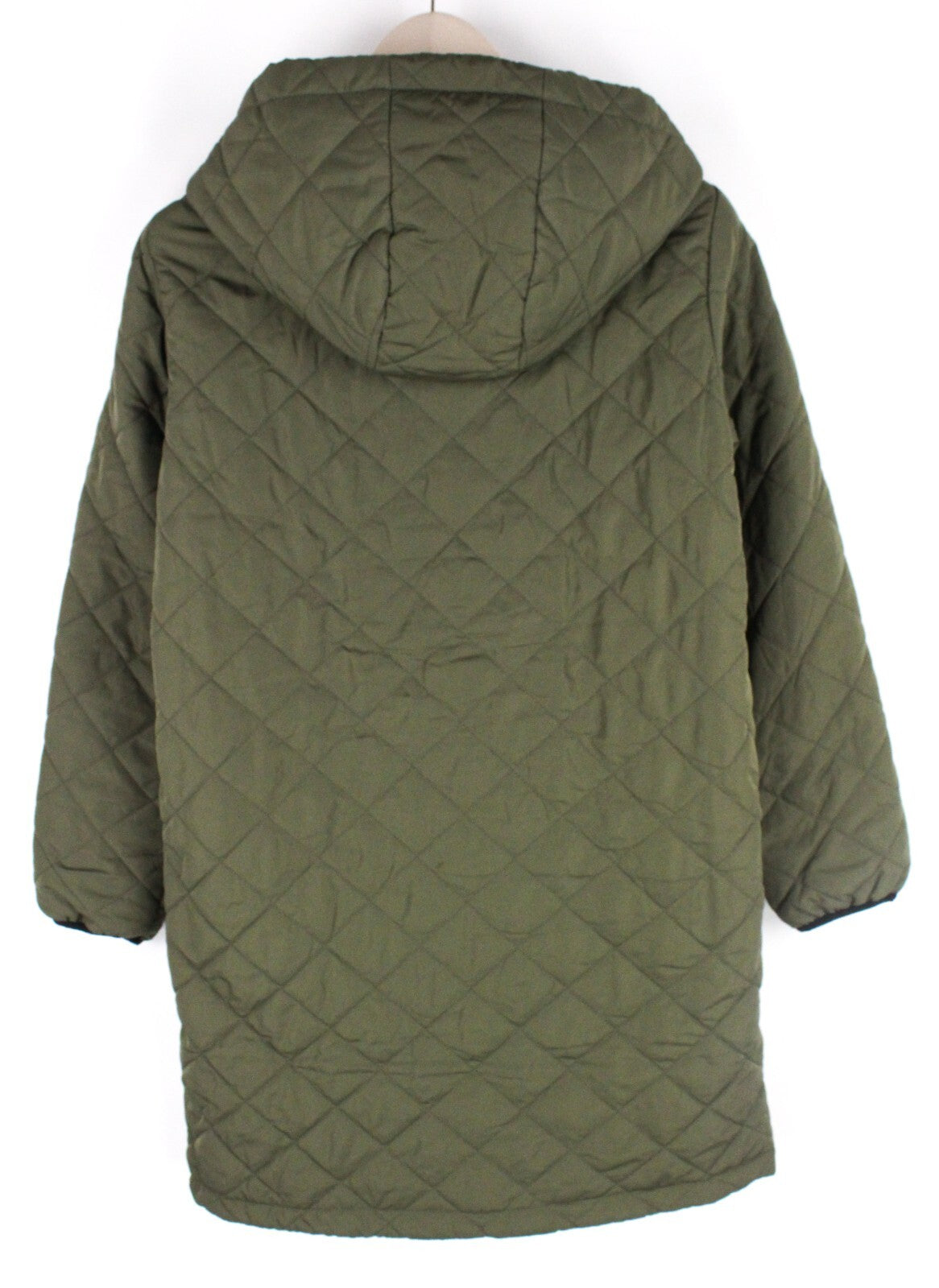 ONLY Womens Jacket M Petite Hooded Khaki Quilted Padded Warm Long