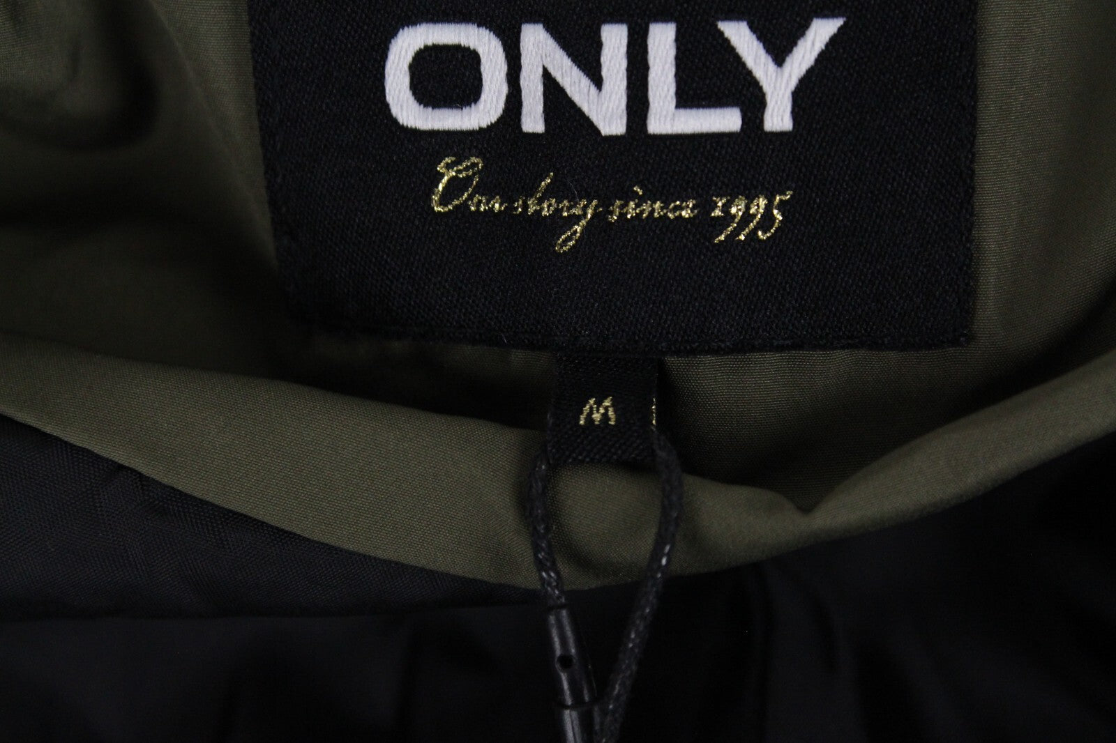 ONLY Womens Jacket M Petite Hooded Khaki Quilted Padded Warm Long