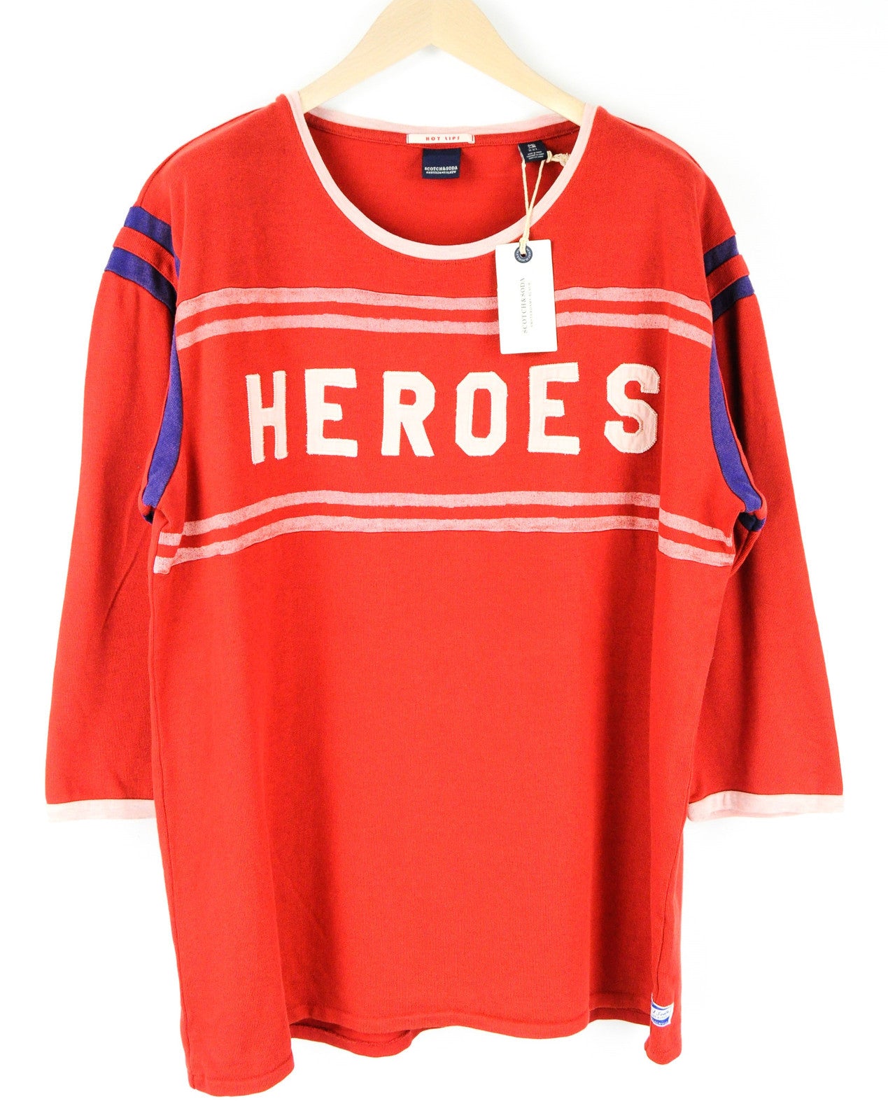 SCOTCH & SODA Ams Blauw Men's Red Cotton T-Shirt 2XL Casual Round Neck Pullover