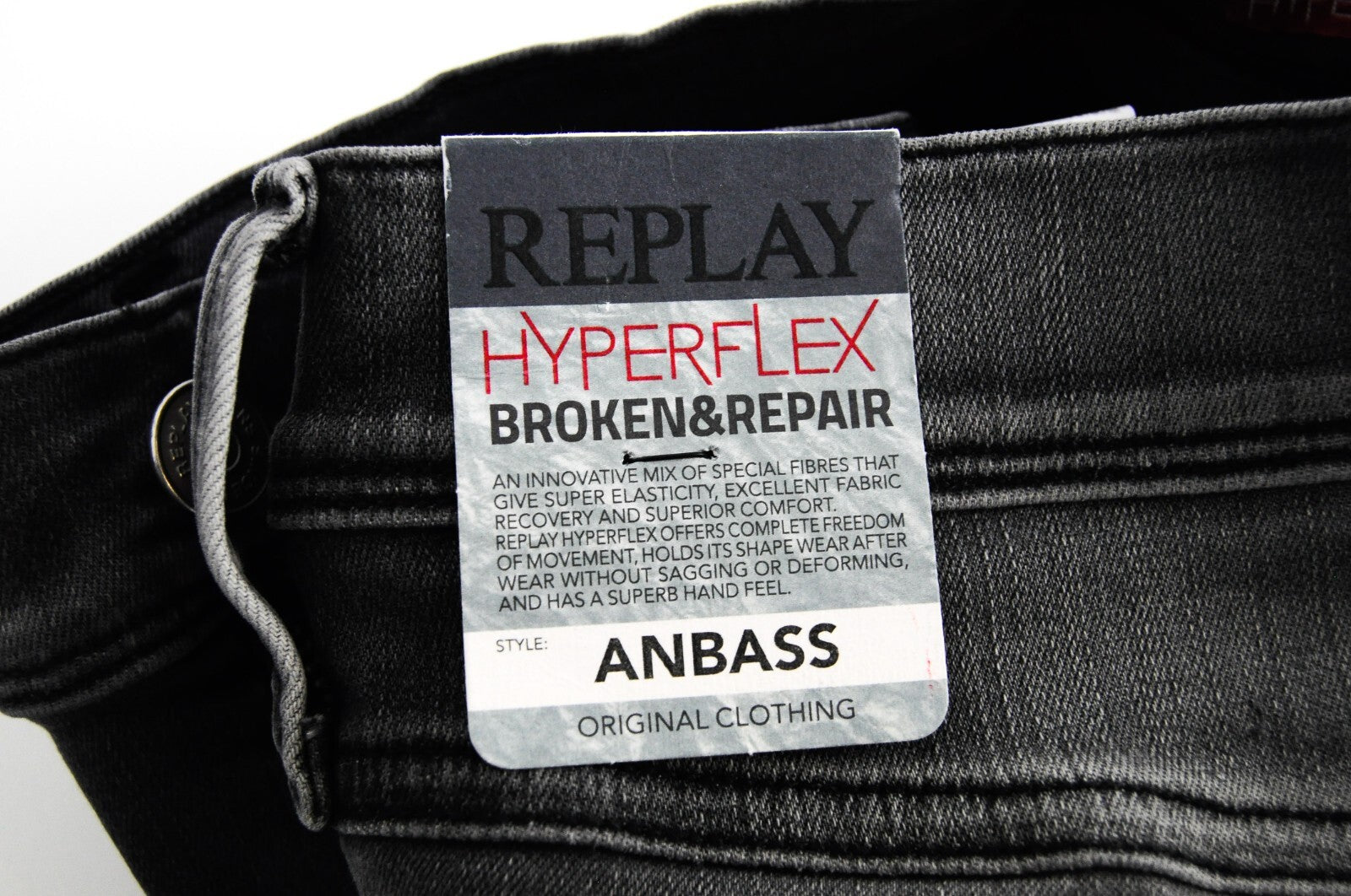 REPLAY Anbass Men's Grey Slim Jeans W30/L34 Cotton Blend Ripped Washed Denim