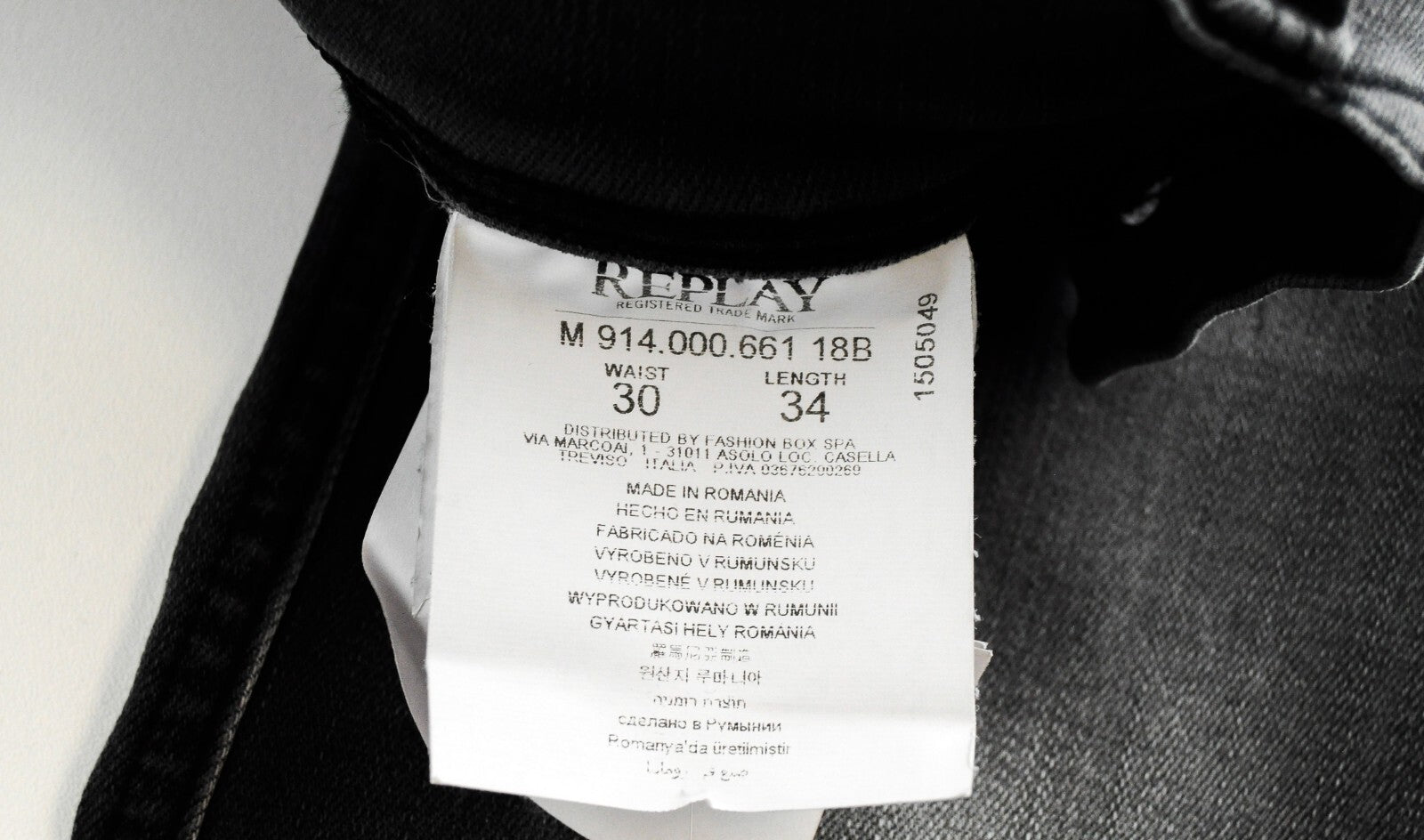 REPLAY Anbass Men's Grey Slim Jeans W30/L34 Cotton Blend Ripped Washed Denim