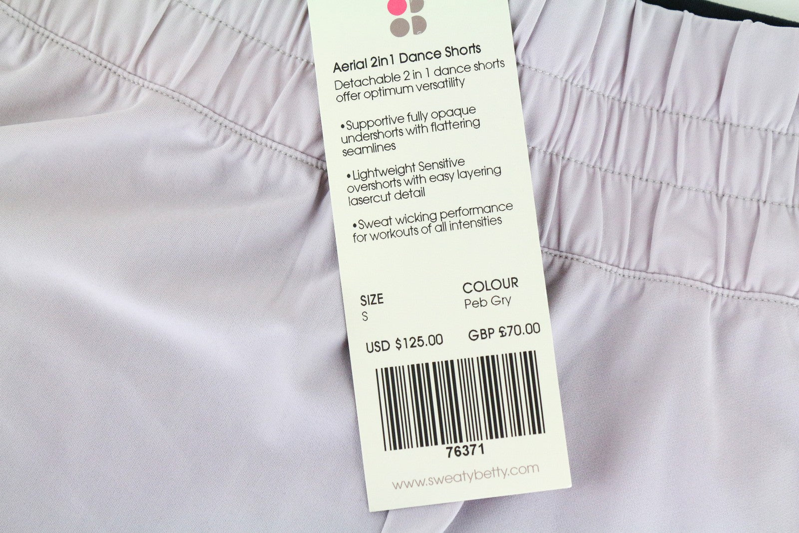 SWEATY BETTY S Aerial 2in1 Purple Sporty Shorts Women's Stretch Gymwear Layered