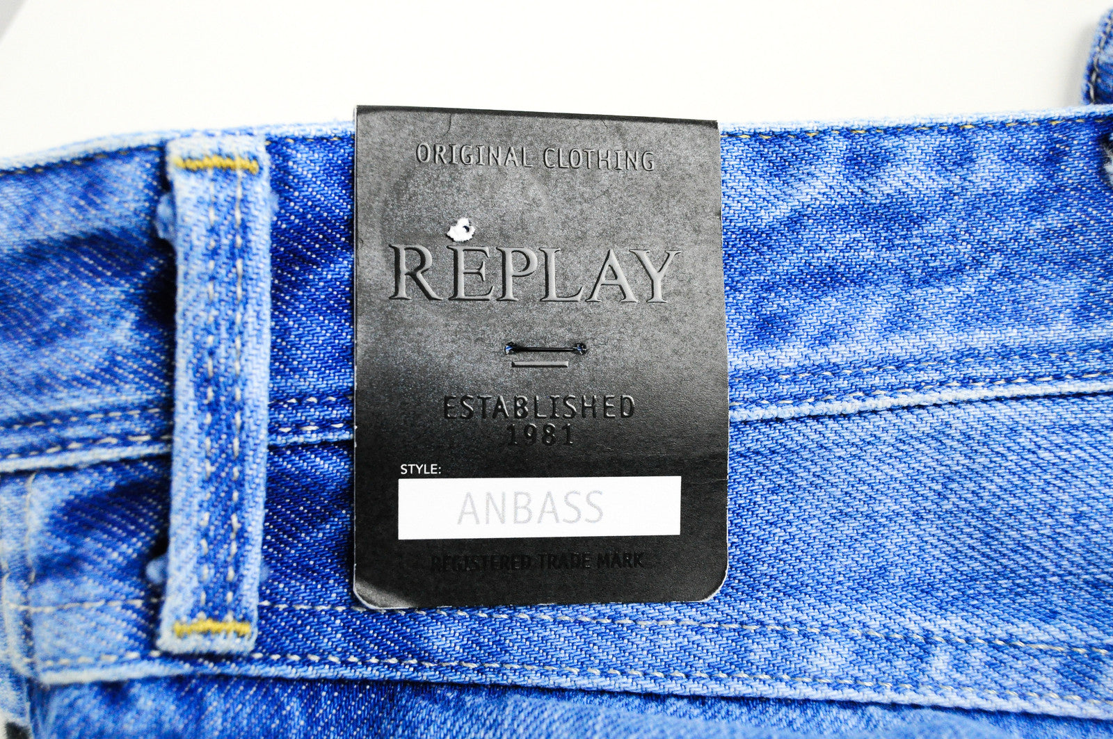 REPLAY Anbass Men's Blue Slim Jeans W30/L32 Distressed Cotton Washed Denim