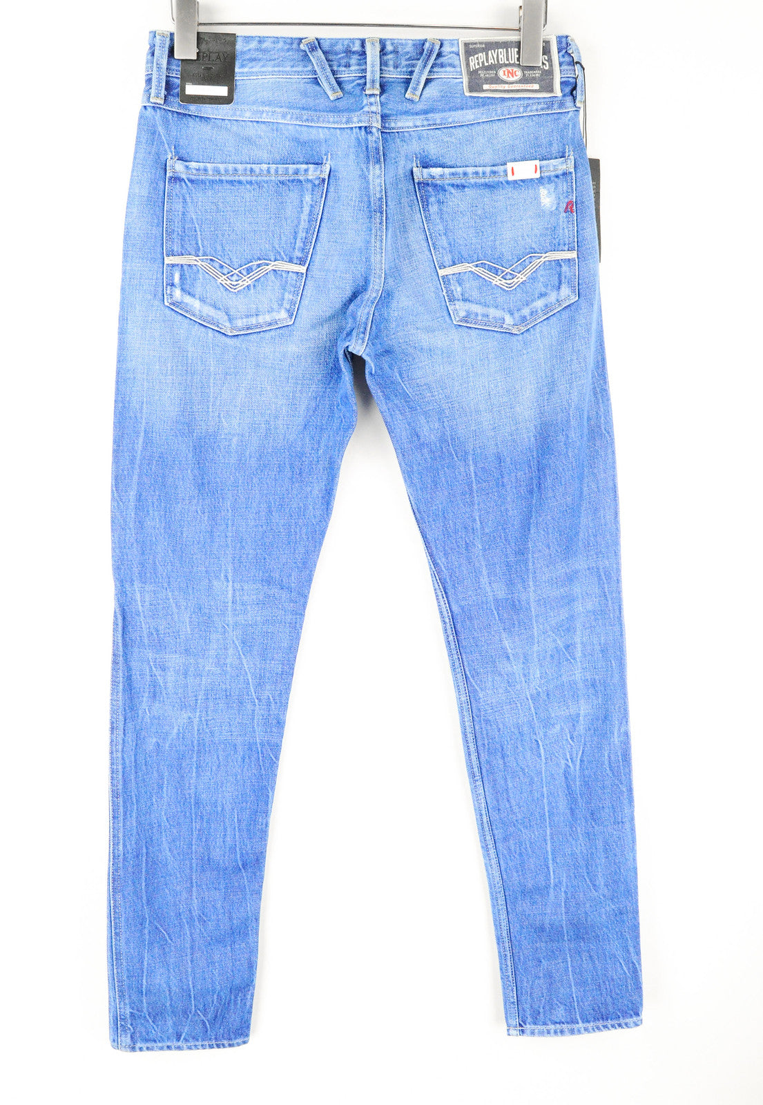 REPLAY Anbass Men's Blue Slim Jeans W30/L32 Distressed Cotton Washed Denim