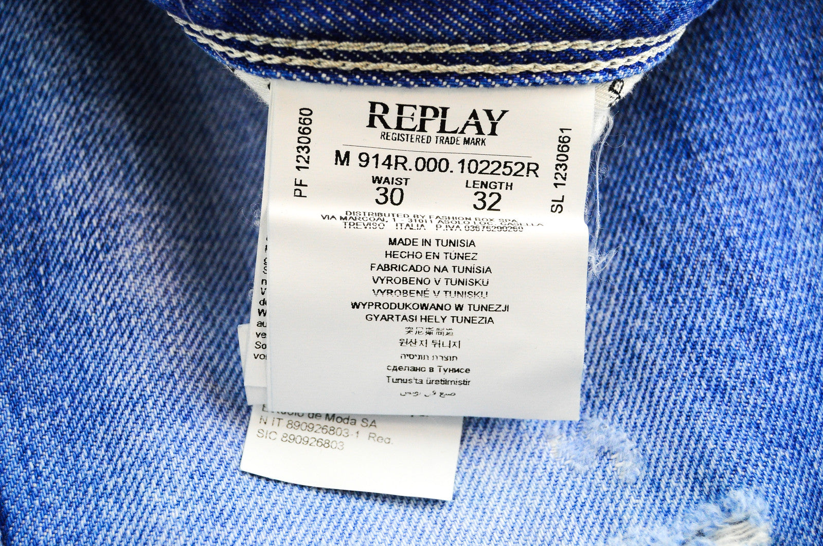 REPLAY Anbass Men's Blue Slim Jeans W30/L32 Distressed Cotton Washed Denim